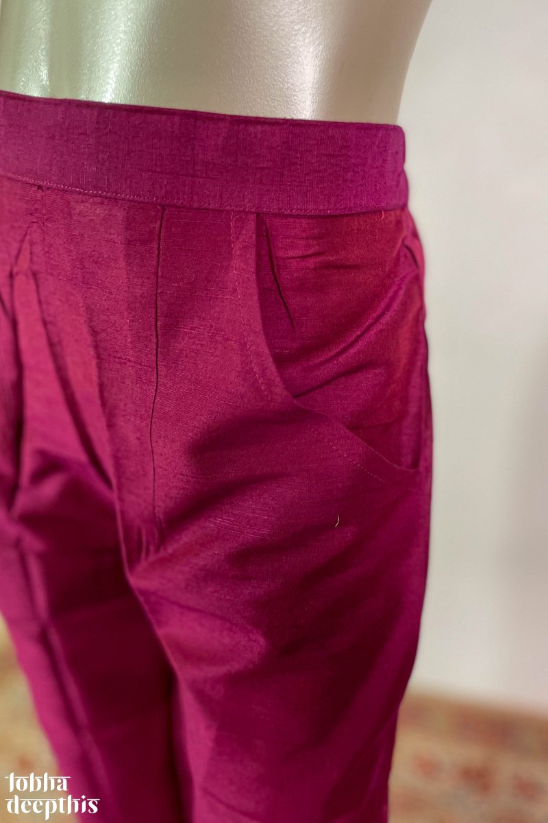 Pink Wine Slub Silk Pencil Pants - Lobha Deepthis