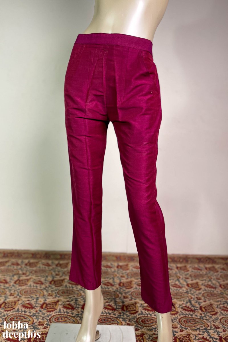 Pink Wine Slub Silk Pencil Pants - Lobha Deepthis