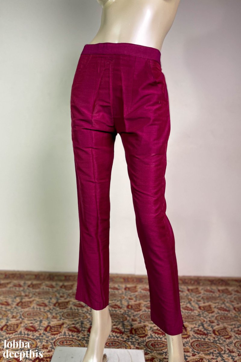 Pink Wine Slub Silk Pencil Pants - Lobha Deepthis