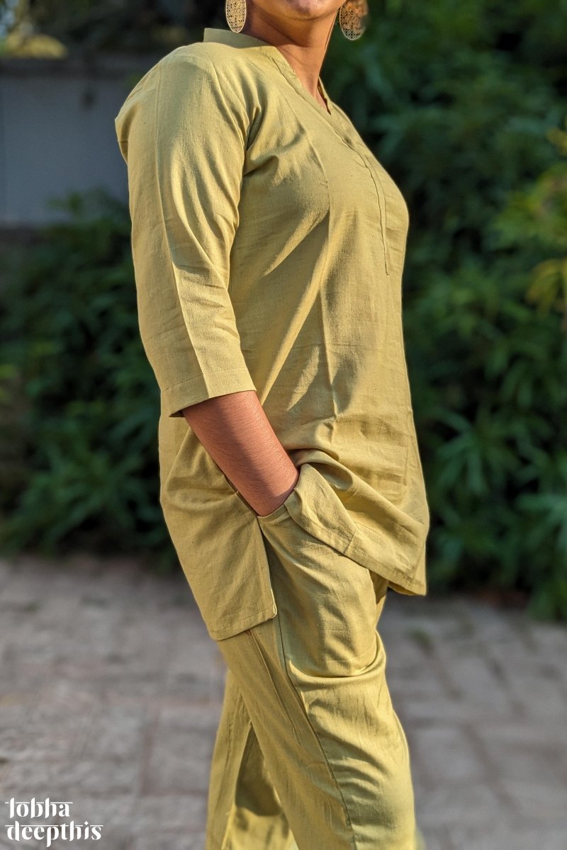 Pista Green Cotton Flex Short Collar Kurti - Lobha Deepthis