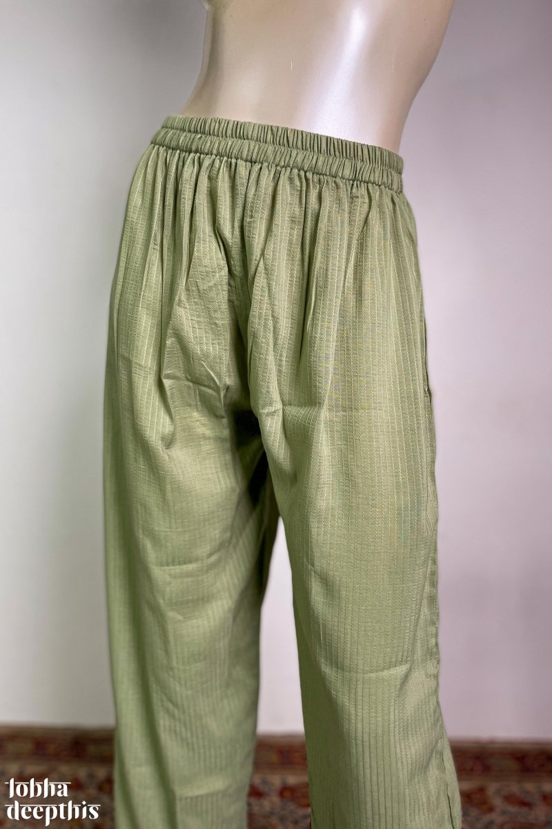 Pista Green Nylon Silk Straight Pants - Lobha Deepthis