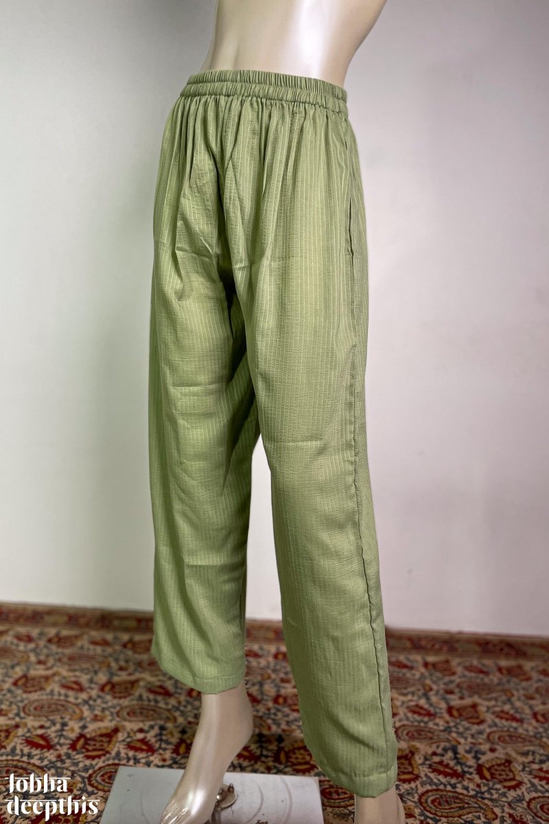 Pista Green Nylon Silk Straight Pants - Lobha Deepthis