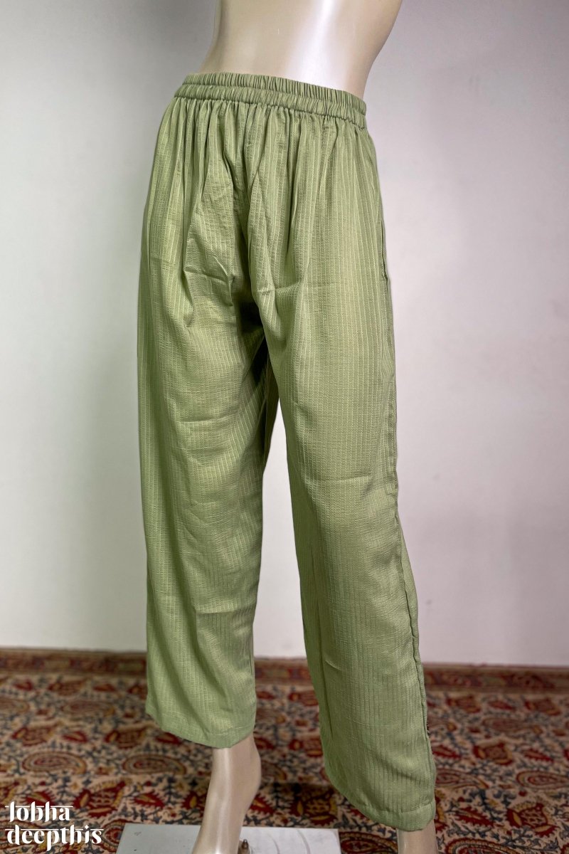 Pista Green Nylon Silk Straight Pants - Lobha Deepthis