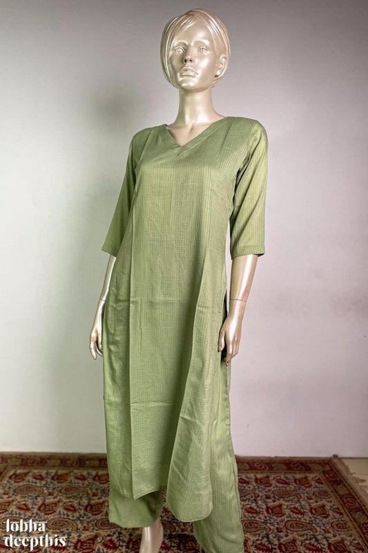 Pista Green Nylon Silk V Neck Kurta - Lobha Deepthis