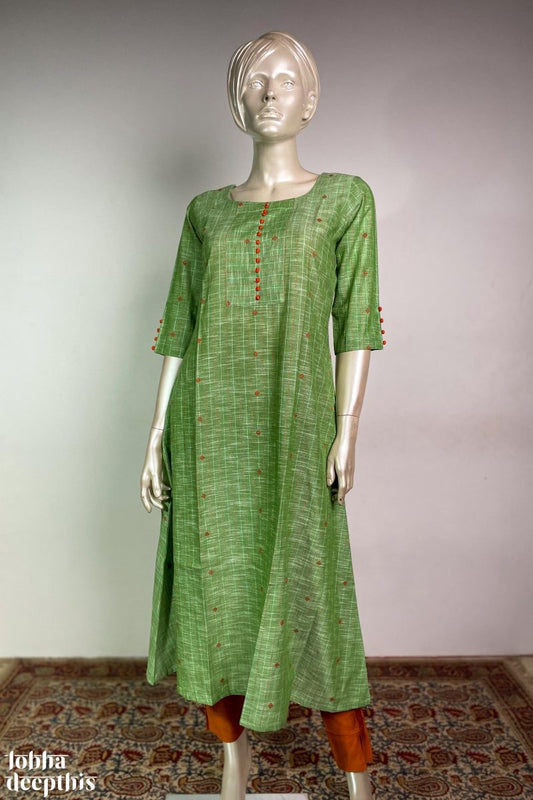 Pista Green South Cotton Aline Kurta - Lobha Deepthis