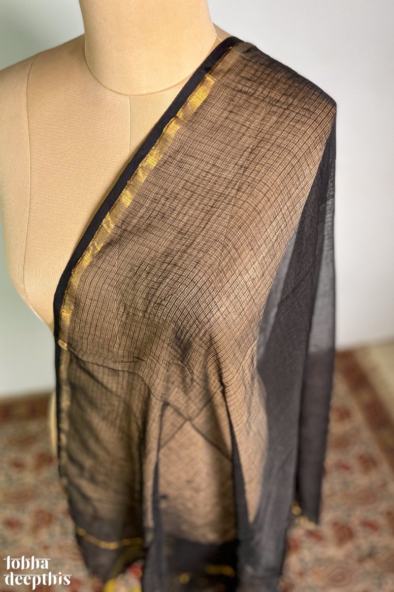 Plain Black Cotton Kota Doria Dupatta - Lobha Deepthis