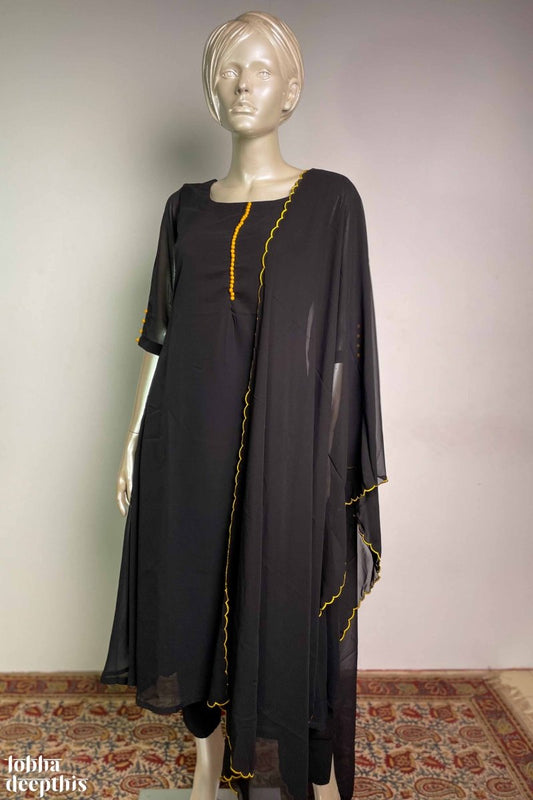 Potli Buttons on Black Georgette Kurta Set - Lobha Deepthis