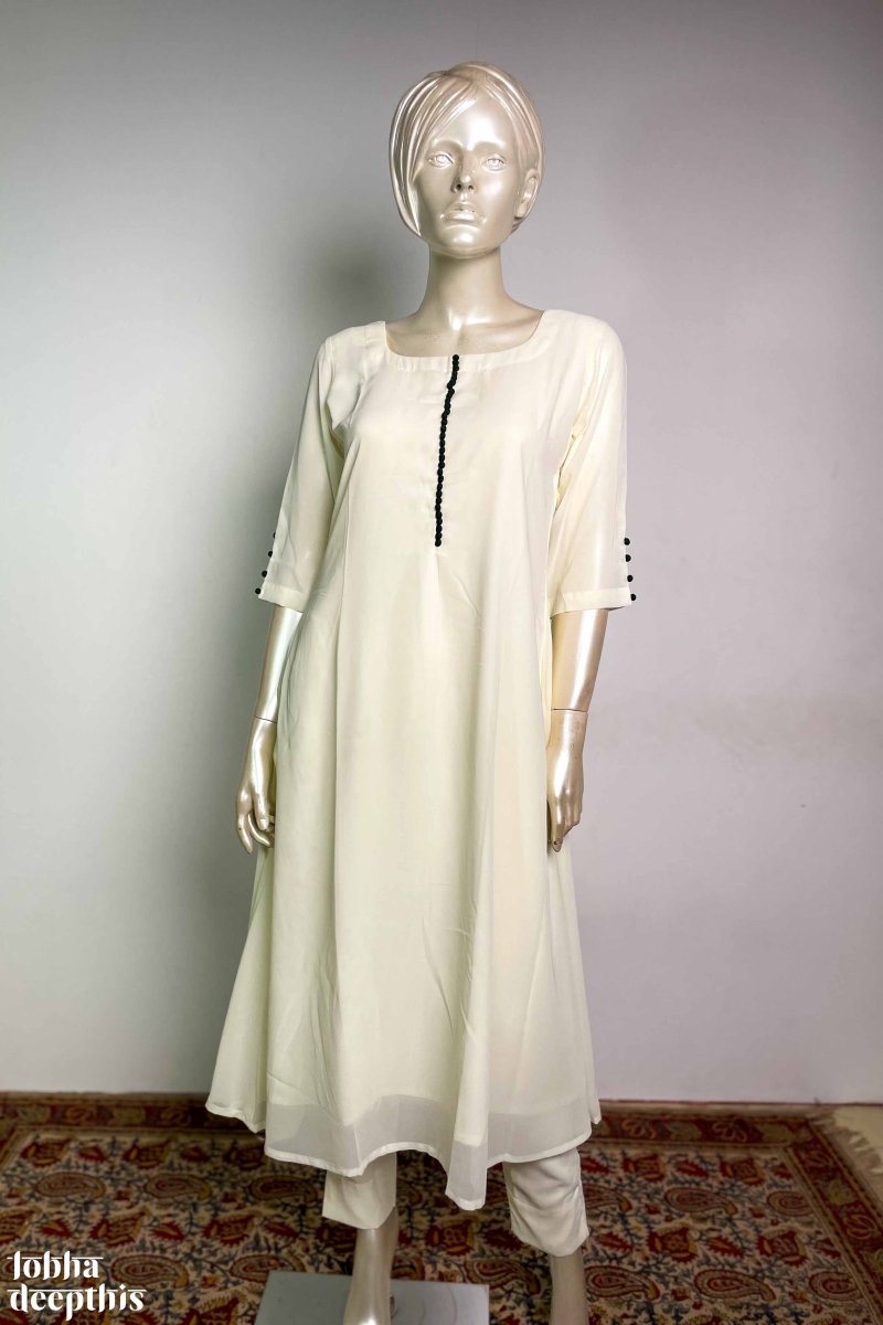 Potli Buttons on Cream Georgette Kurta Set LobhaDeepthis Lobha