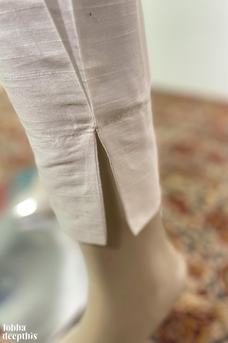 Pure White Slub Silk Pencil Pants - Lobha Deepthis