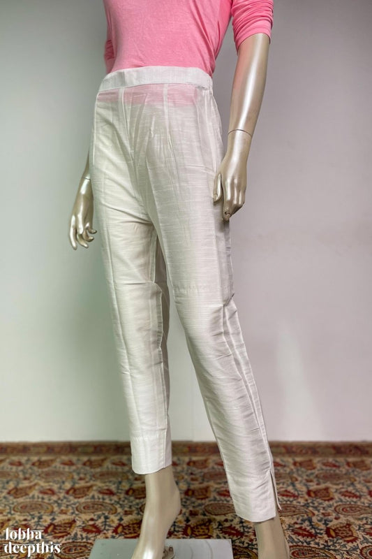 Pure White Slub Silk Pencil Pants - Lobha Deepthis