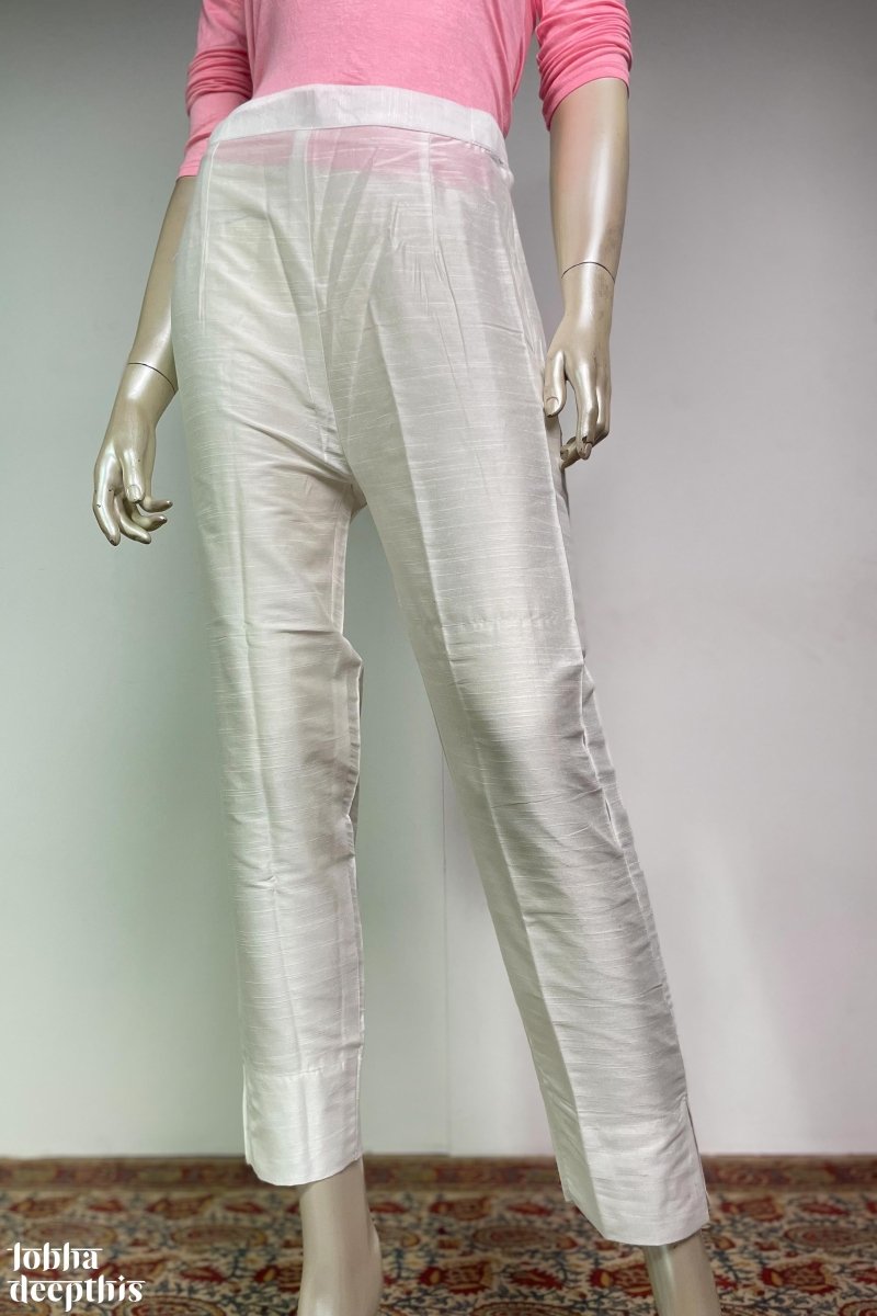 Pure White Slub Silk Pencil Pants - Lobha Deepthis