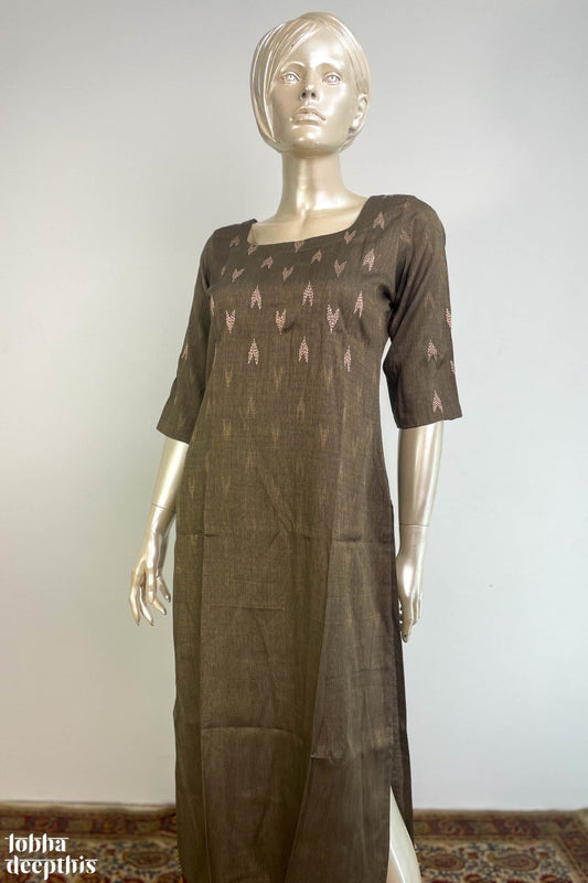 Rayon Liquid Slub Grey Embroidery Kurta - Lobha Deepthis