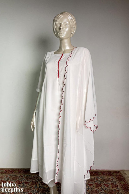 Red Potli Buttons on White Georgette Kurta - Lobha Deepthis