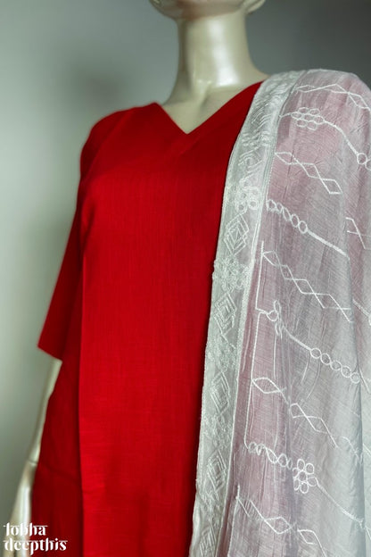 Red Pure Cotton Solid Kurta - Lobha Deepthis