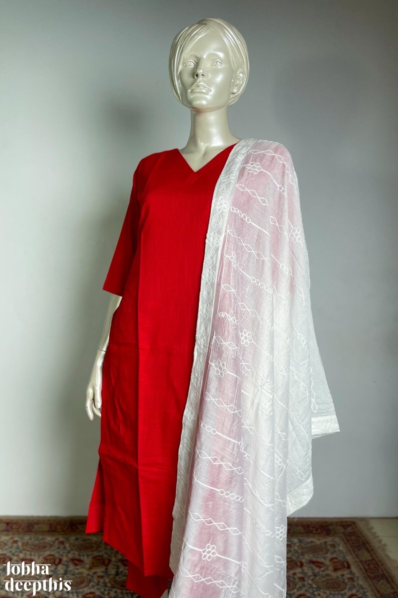 Red Pure Cotton Solid Kurta - Lobha Deepthis