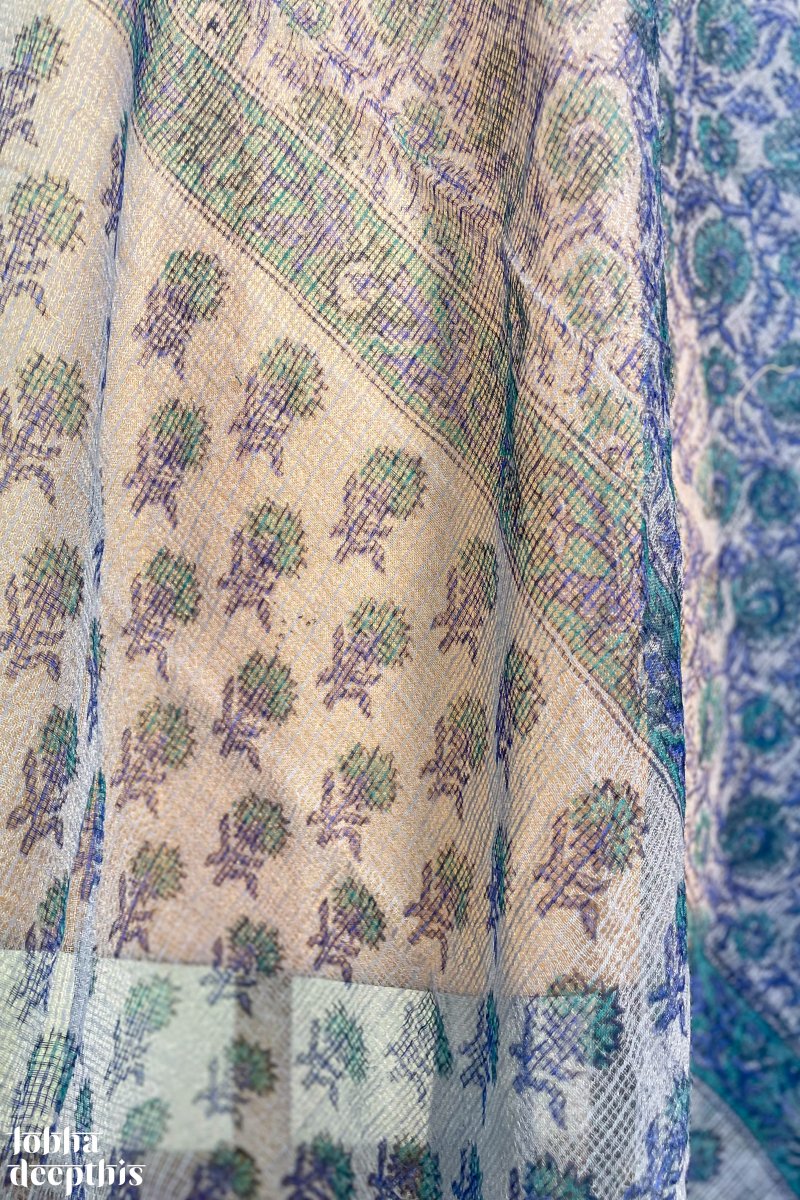 Sanganeri Florals Sea Blue Kota Doria Cotton Dupatta - Lobha Deepthis