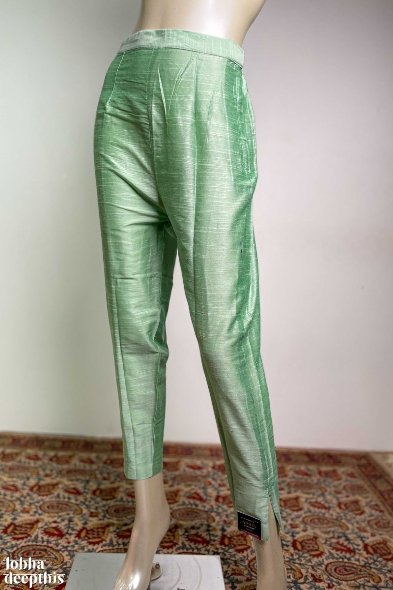 Sea Green Slub Silk Pencil Pants - Lobha Deepthis