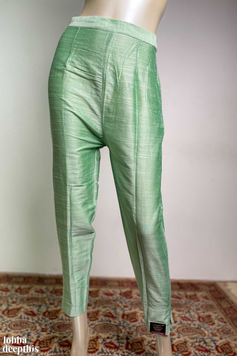 Sea Green Slub Silk Pencil Pants - Lobha Deepthis