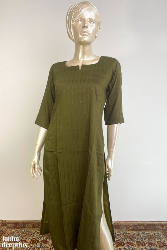 Subtle Sequins Chinon Green Round Neck Kurta - Lobha Deepthis