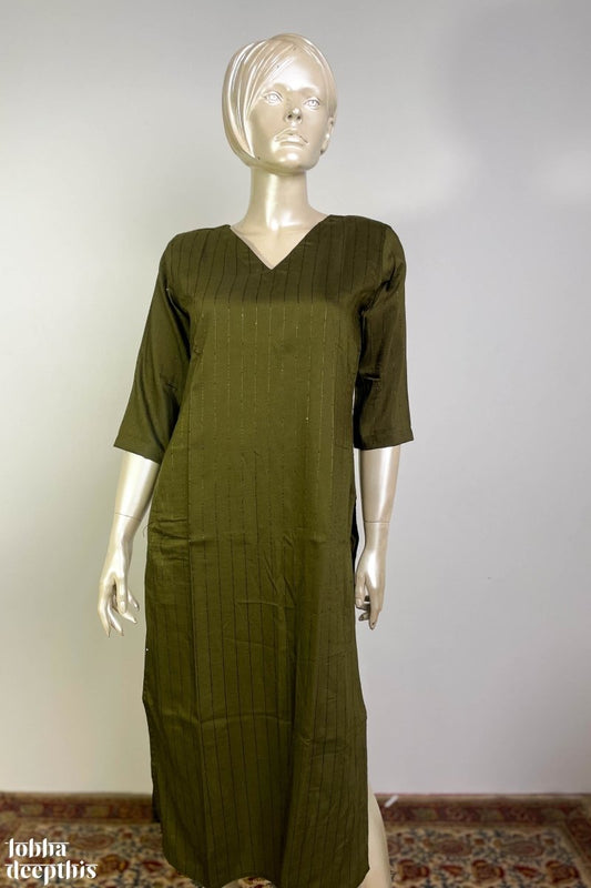 Subtle Sequins Chinon Green V Neck Kurta - Lobha Deepthis