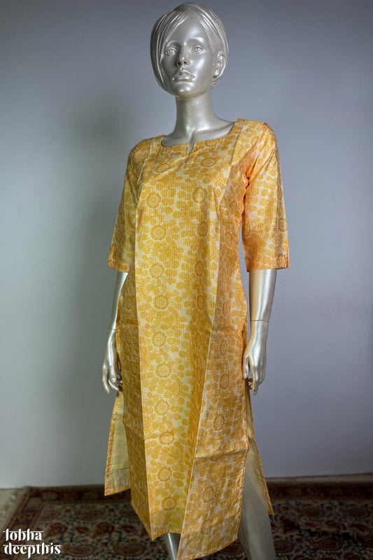 The Monsoon Pastels: Lemon Yellow Simple Round Neck Kurta - Lobha Deepthis