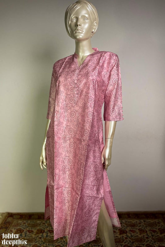 The Monsoon Pastels: Light Pink Half Collar Kurta - Lobha Deepthis