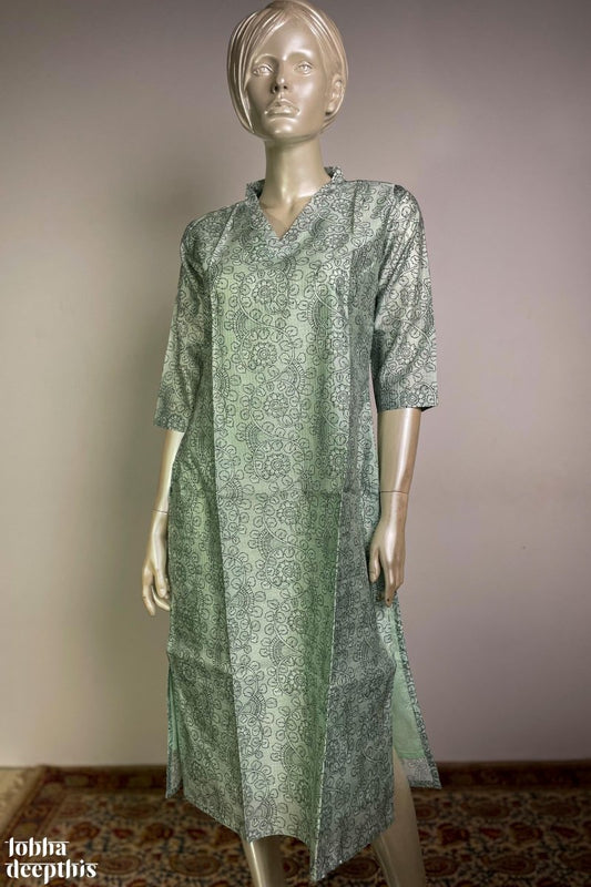 The Monsoon Pastels: Pista Green Special Collar Kurta - Lobha Deepthis