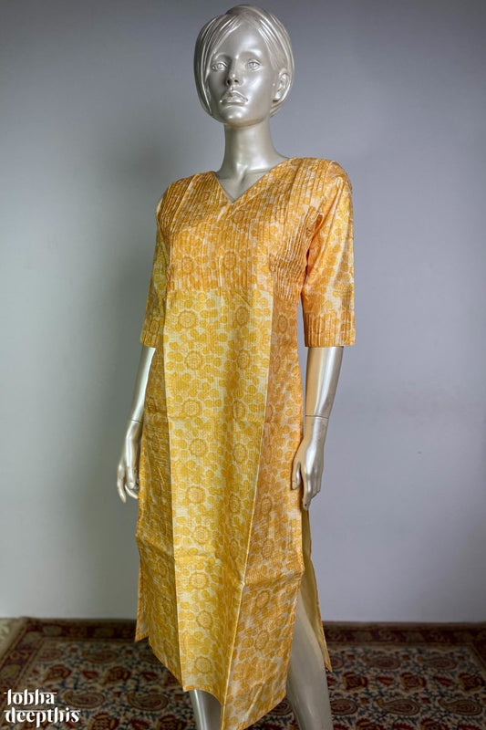 The Monsoon Pastels: Yellow Pintuck Straight Kurta - Lobha Deepthis