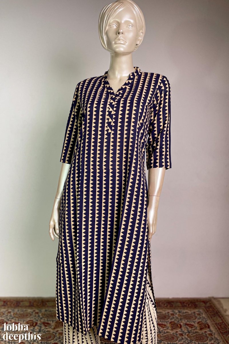 Triangle Stripes Blue Collar Kurta - Lobha Deepthis