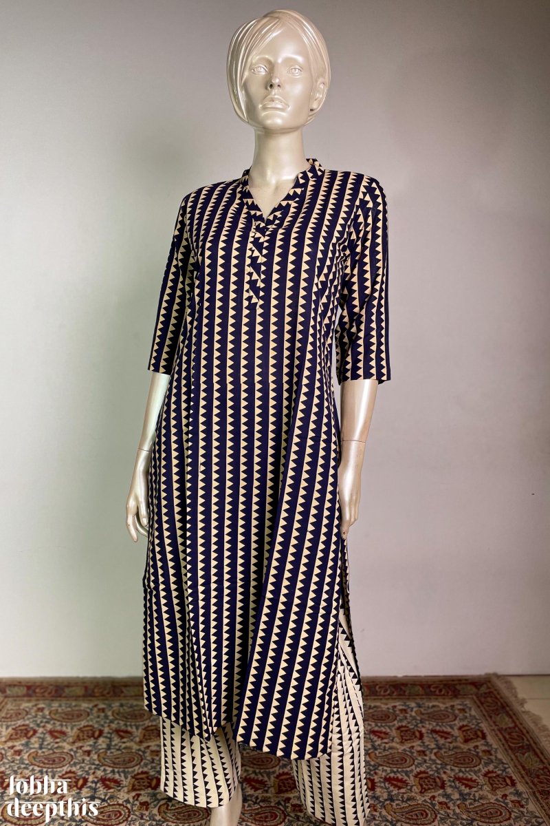 Triangle Stripes Blue Collar Kurta - Lobha Deepthis