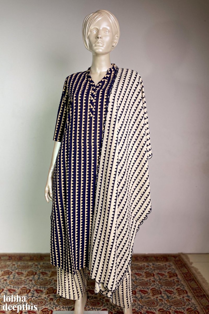 Triangle Stripes Blue Collar Kurta - Lobha Deepthis