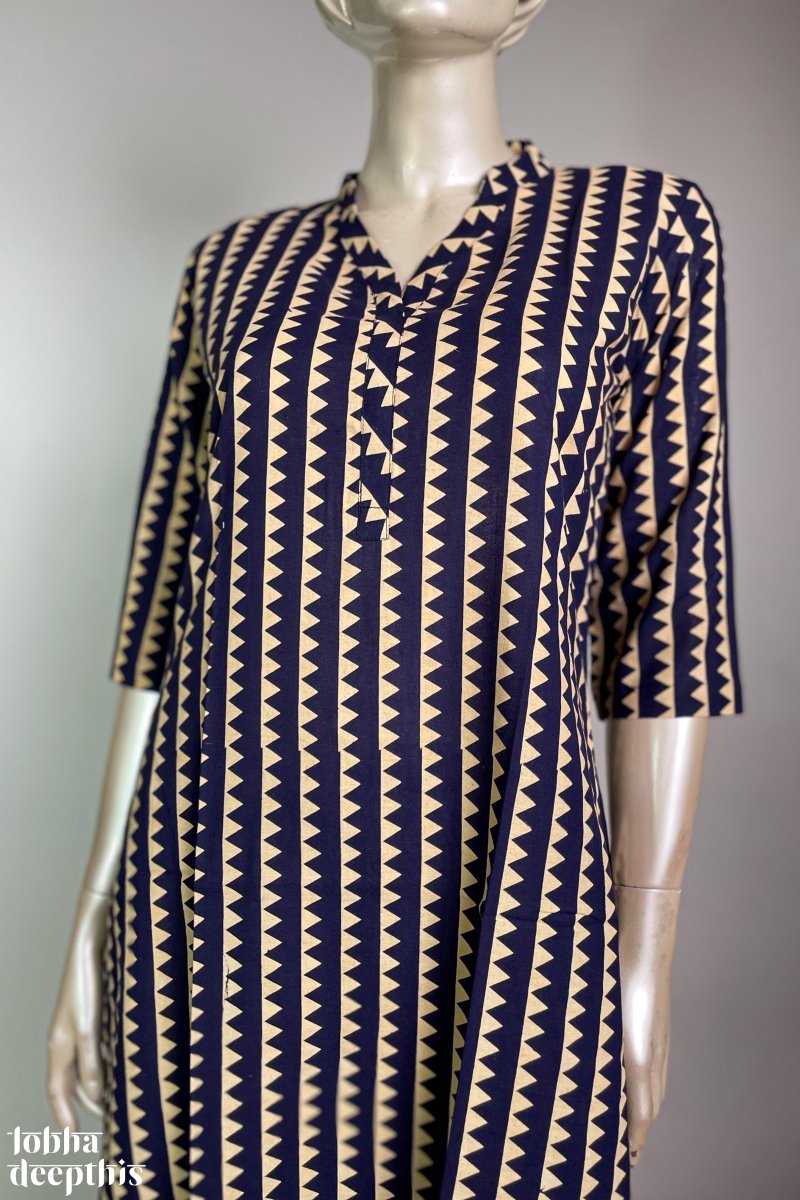 Triangle Stripes Blue Collar Kurta - Lobha Deepthis