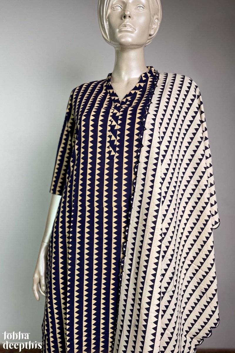 Triangle Stripes Blue Collar Kurta - Lobha Deepthis