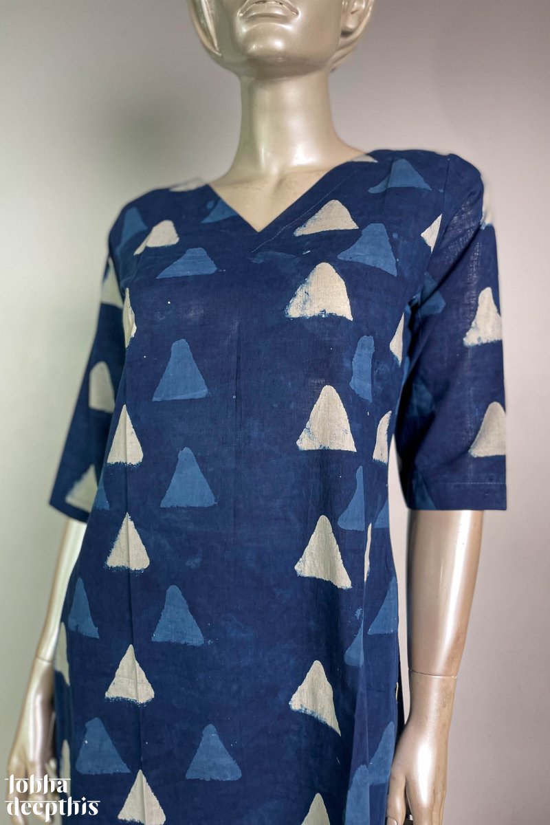 Triangles on Indigo Straight Kurta - Lobha Deepthis