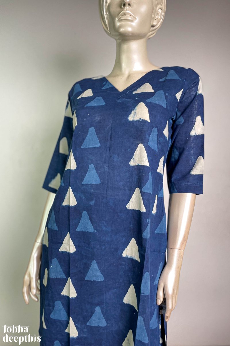 Triangles on Indigo Straight Kurta - Lobha Deepthis