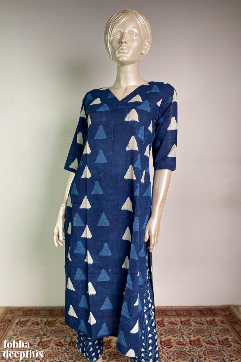 Triangles on Indigo Straight Kurta - Lobha Deepthis