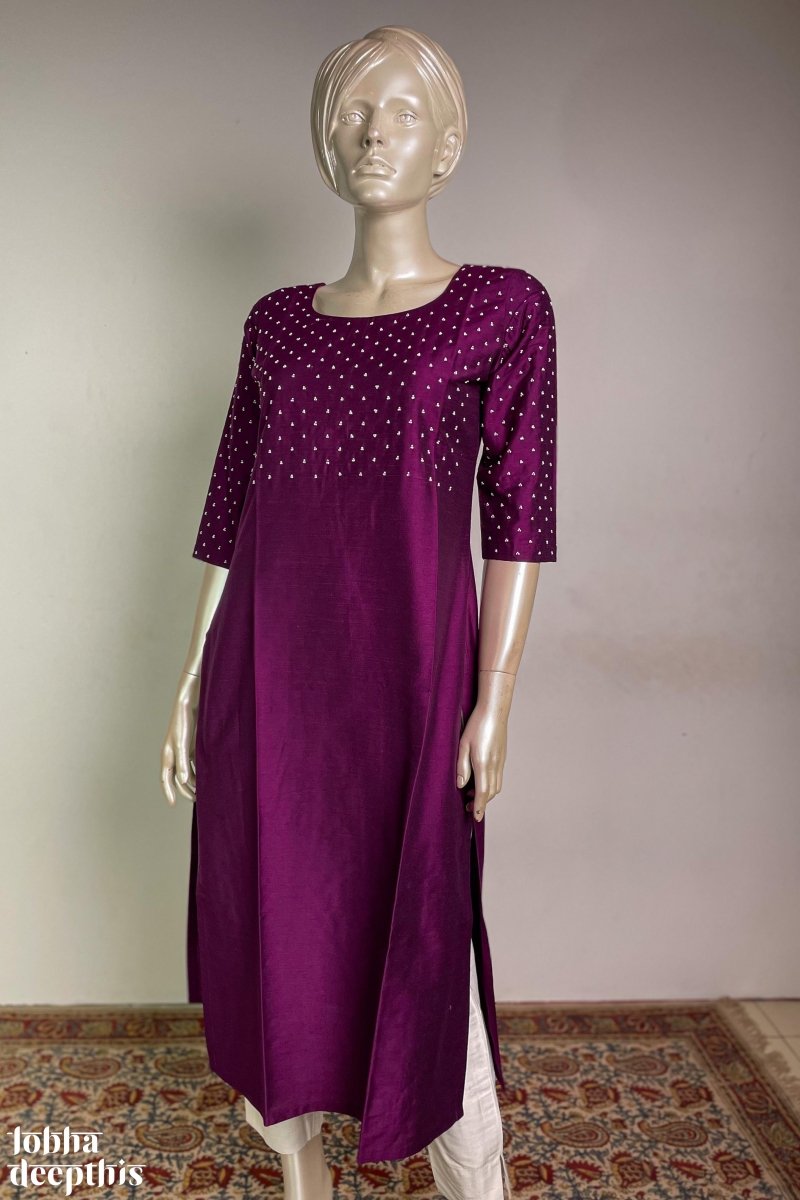 Vadamalli Beads Spreading Slub Silk Kurta - Lobha Deepthis