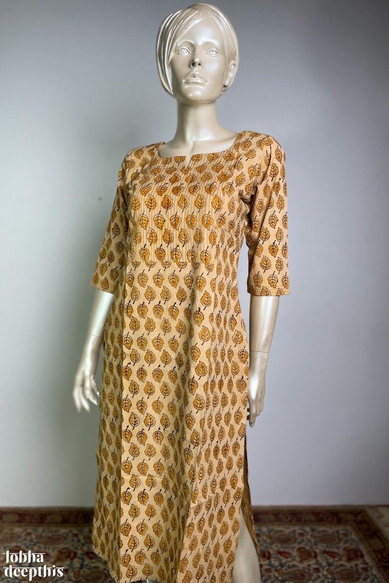 Whispers of Leaves: Turmeric Yellow Kalamkari Straight Kurta- LD ...