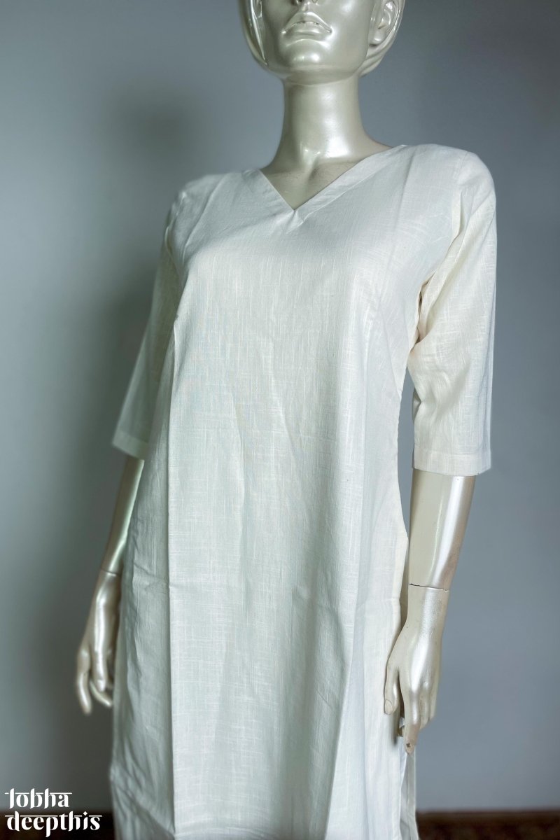 White Pure Cotton Solid Kurta - Lobha Deepthis