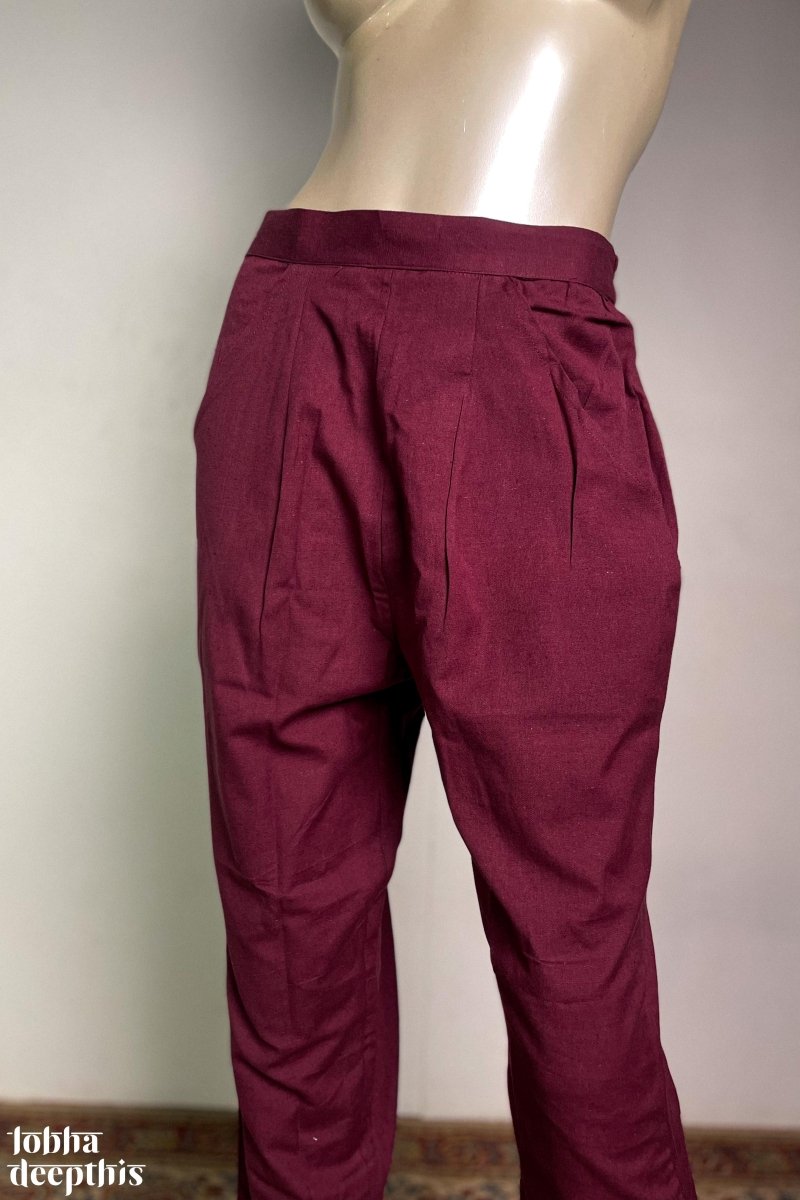 Wine Cotton Flex Straight Pants - Lobha Deepthis