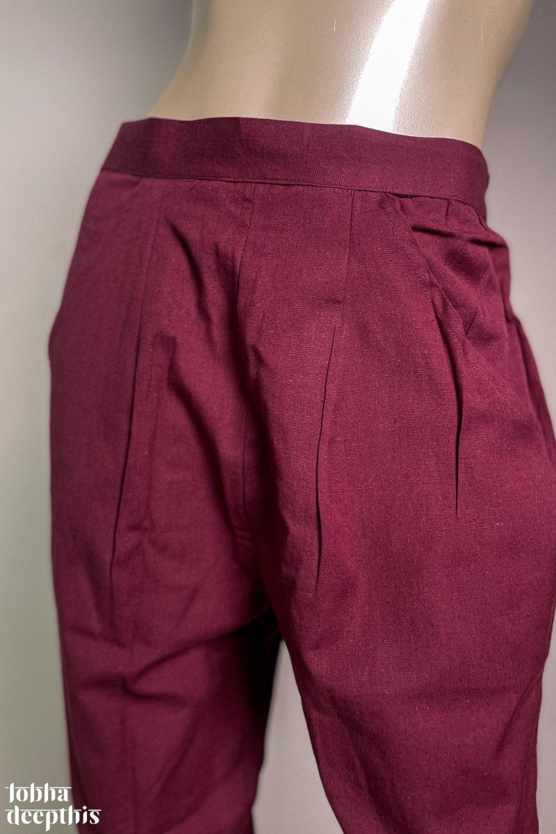 Wine Cotton Flex Straight Pants - Lobha Deepthis