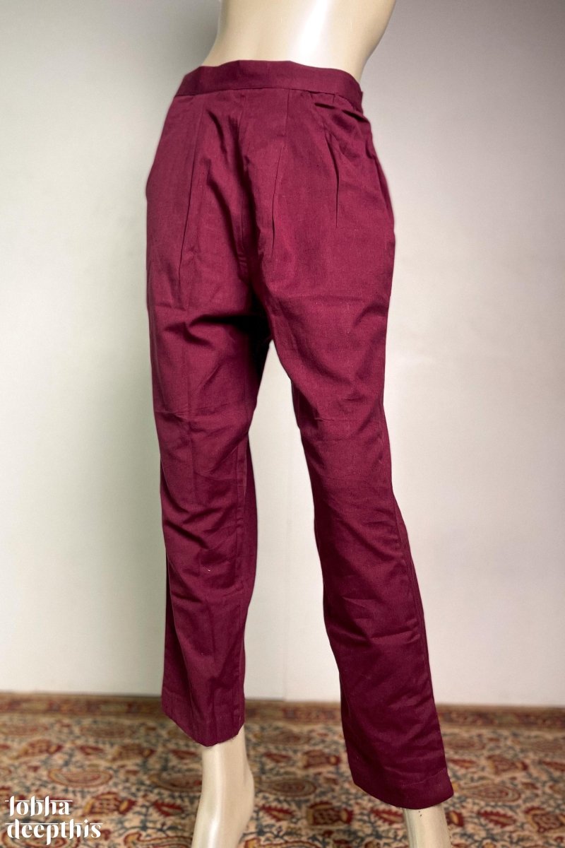 Wine Cotton Flex Straight Pants - Lobha Deepthis