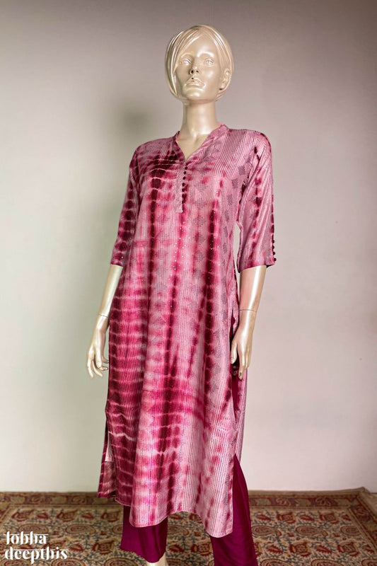 Wine Shibori Collar Kurta - Lobha Deepthis