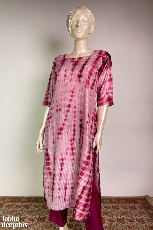 Wine Shibori Round Neck Kurta - Lobha Deepthis