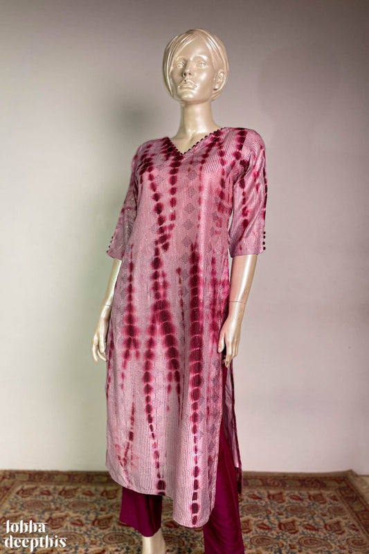 Wine Shibori V Neck Kurta - Lobha Deepthis