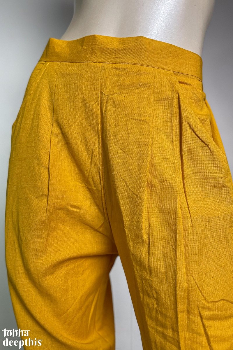 Yellow Flex Cotton Straight Pants - Lobha Deepthis