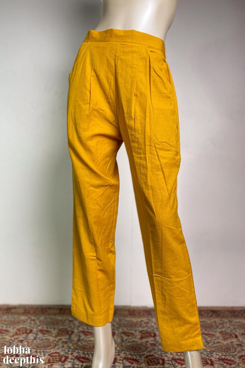 Yellow Flex Cotton Straight Pants - Lobha Deepthis