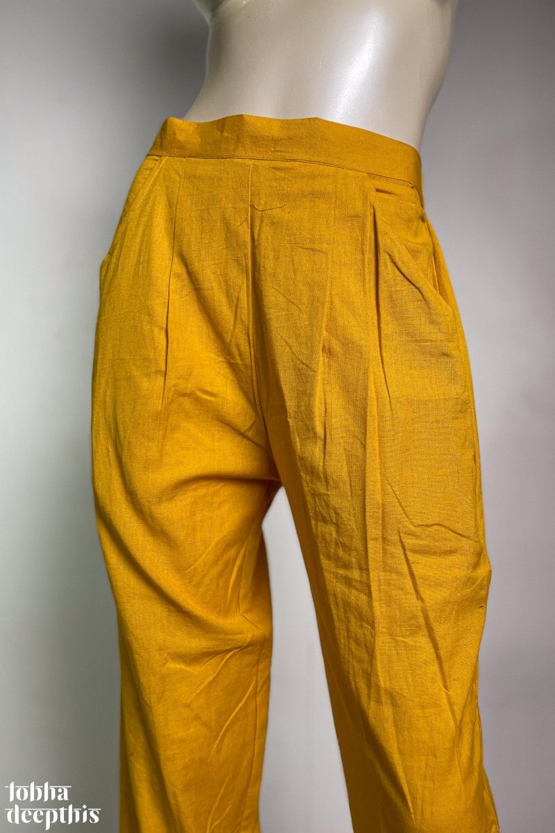 Yellow Flex Cotton Straight Pants - Lobha Deepthis