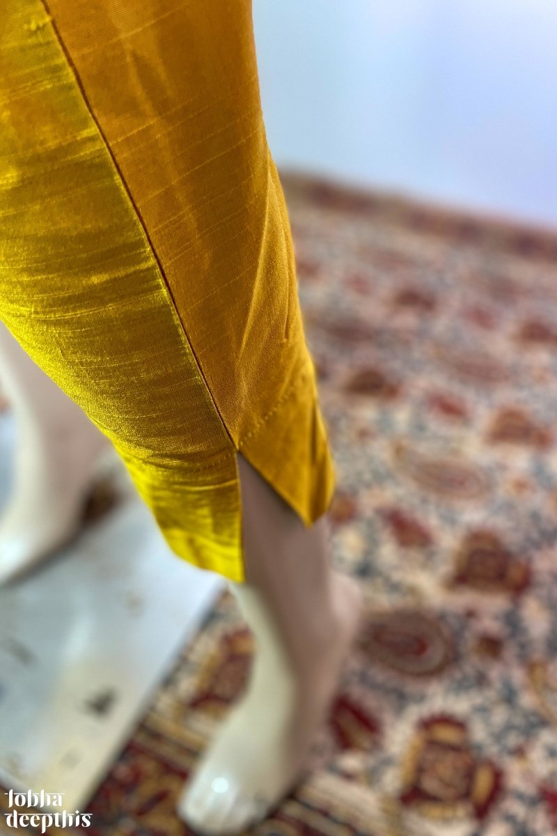 Yellow Slub Silk Pencil Pants - LOBHA DEEPTHIS