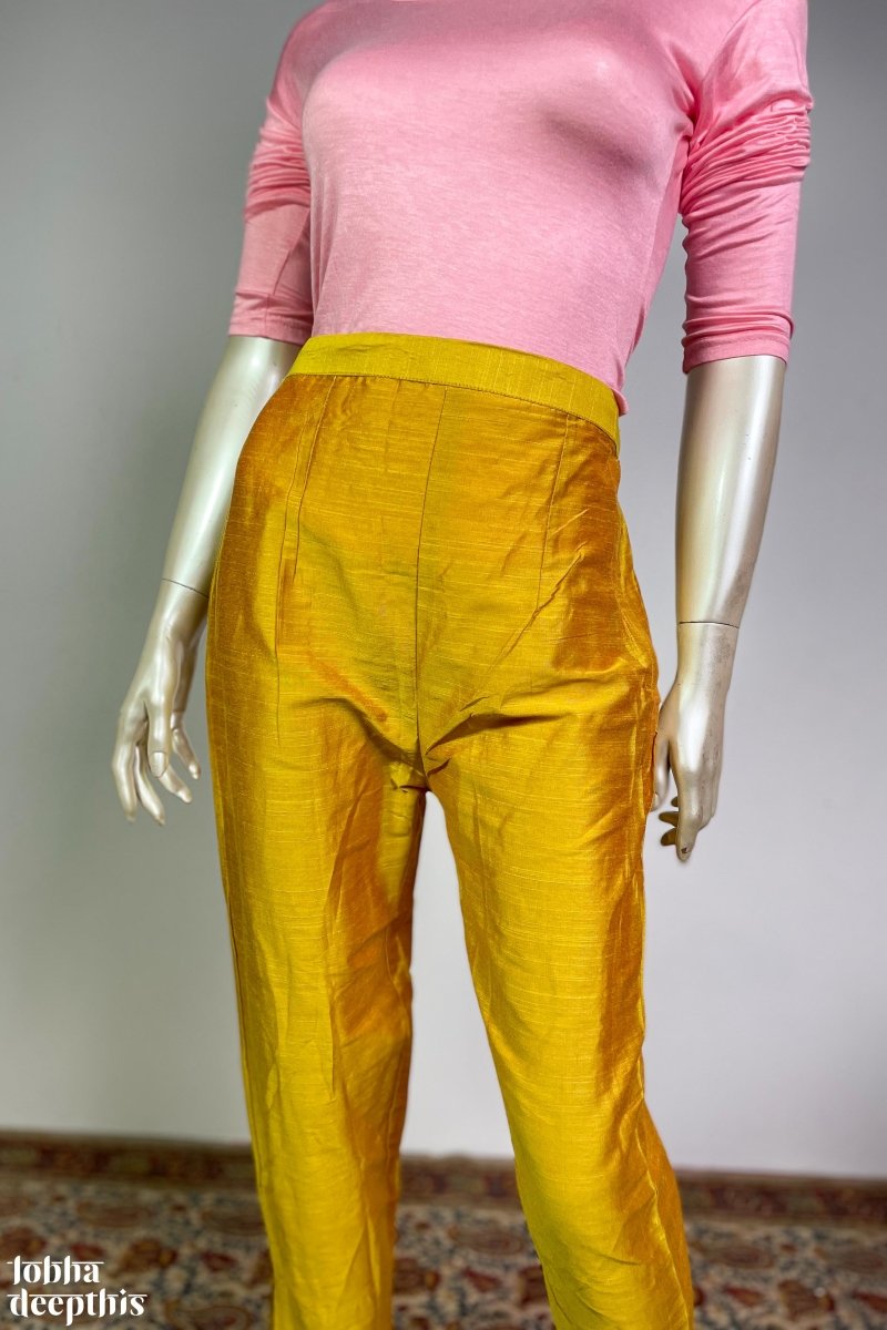 Yellow Slub Silk Pencil Pants - LOBHA DEEPTHIS